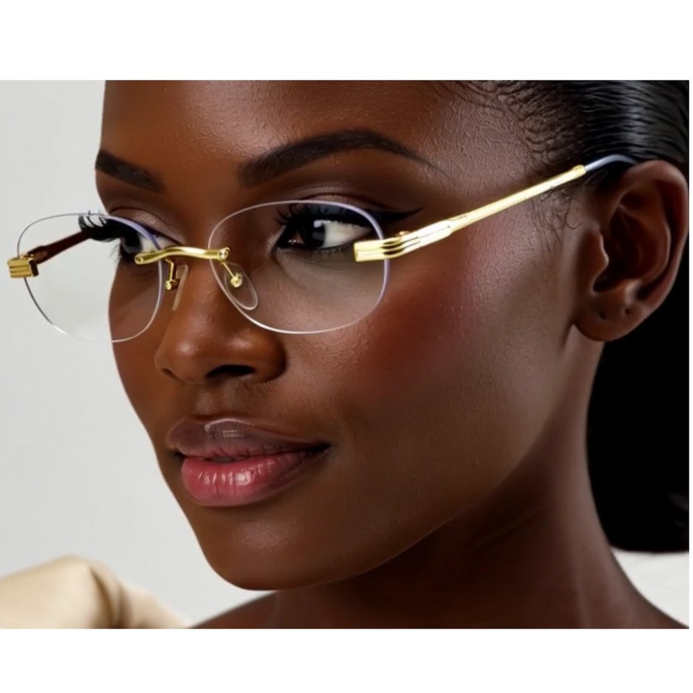 Rimless Women Glasses Gold Frame Oval Clear Lens Lightweight Eyeglasses Female
